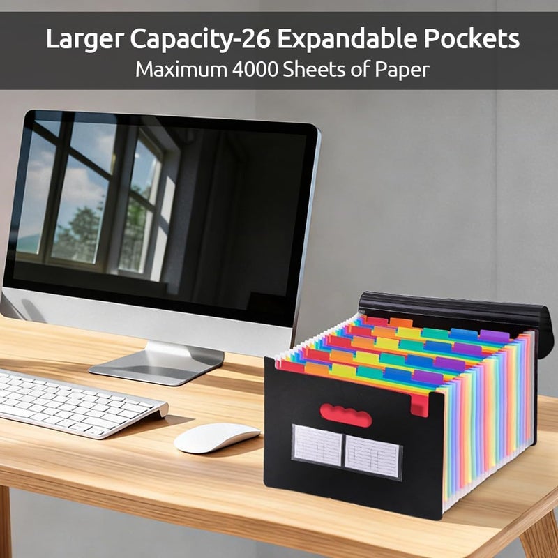 Skydue Accordion File Organizer with 26 Pockets & Label Stickers, Expanding File Folders Fit for A4 & Letter Size Paper, Multi-Functional Document Organizer for Home & Office File Management - Image 2
